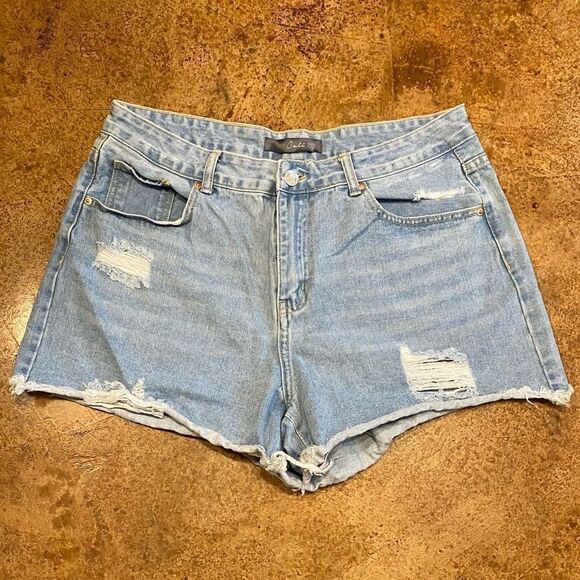 CALI 1850 light wash distressed‎ high waist denim cut off shorty shorts - Picture 6 of 6